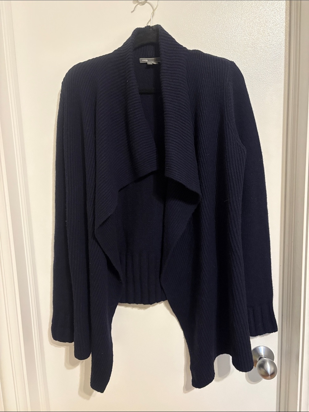 Vince Navy Wool Open-Front Draped Cardigan